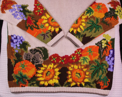 Cardigan Bay - Vintage - Autumn Harvest Themed Hand-Knitted Button-Front Sweater - Size 1X