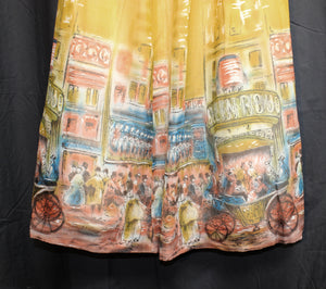 Vintage 1970's - Candi Jones California - Ruffle Bodice High Waisted w/ Moulin Rouge Print Skirt Dress - Size 5 (Vintage See Measurements)
