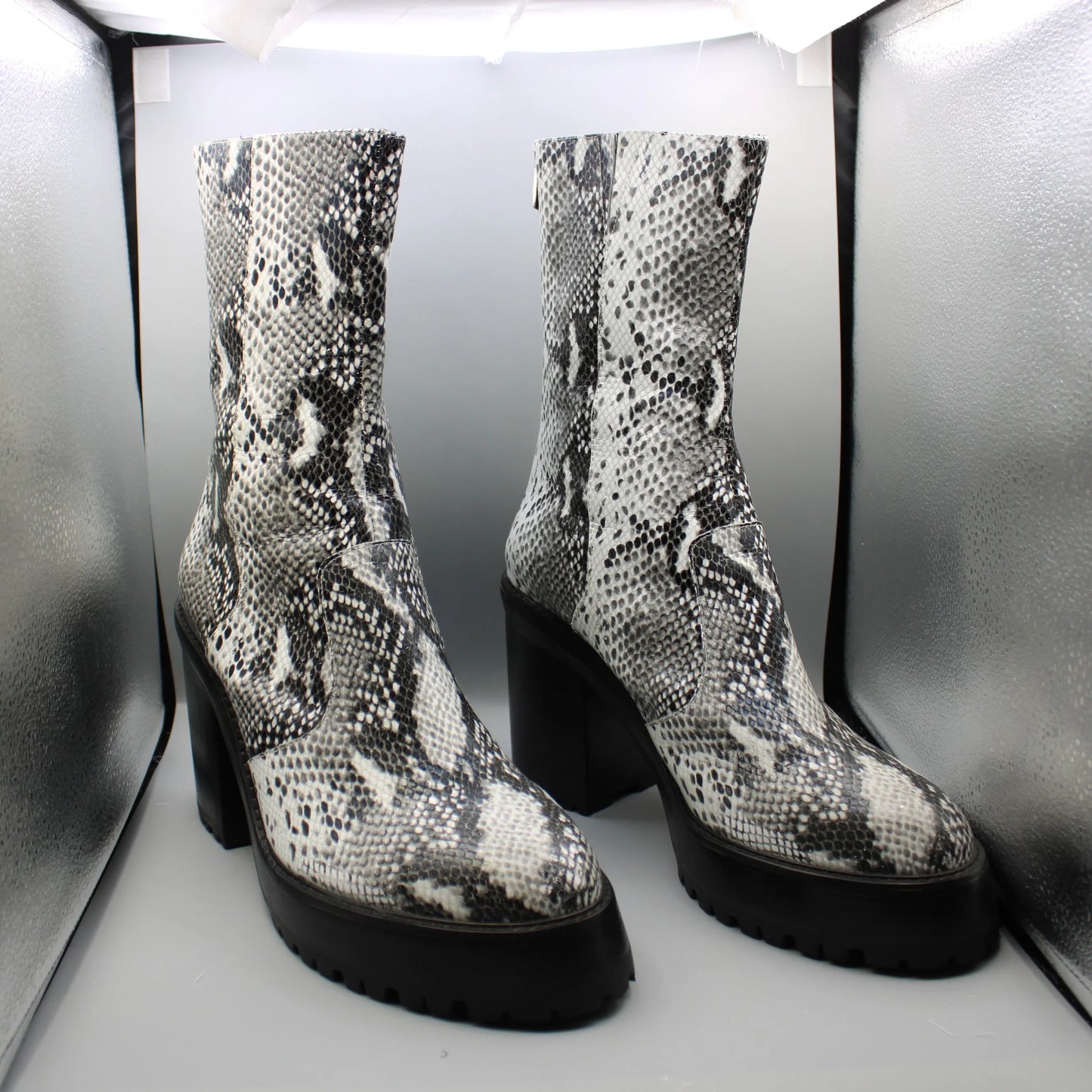 Syro - Black & White Snake Print Boots - Size 12
