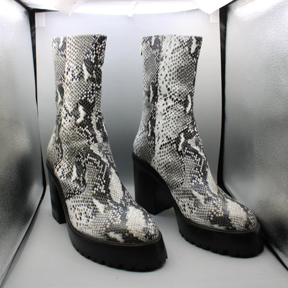 Syro - Black & White Snake Print Boots - Size 12