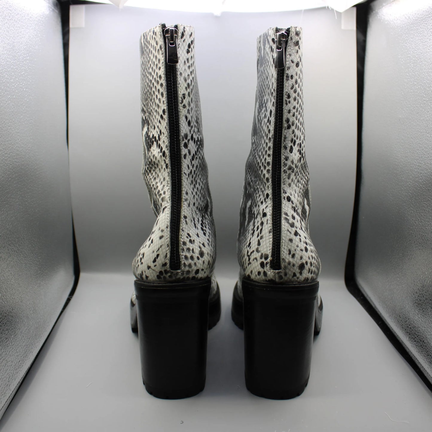 Syro - Black & White Snake Print Boots - Size 12