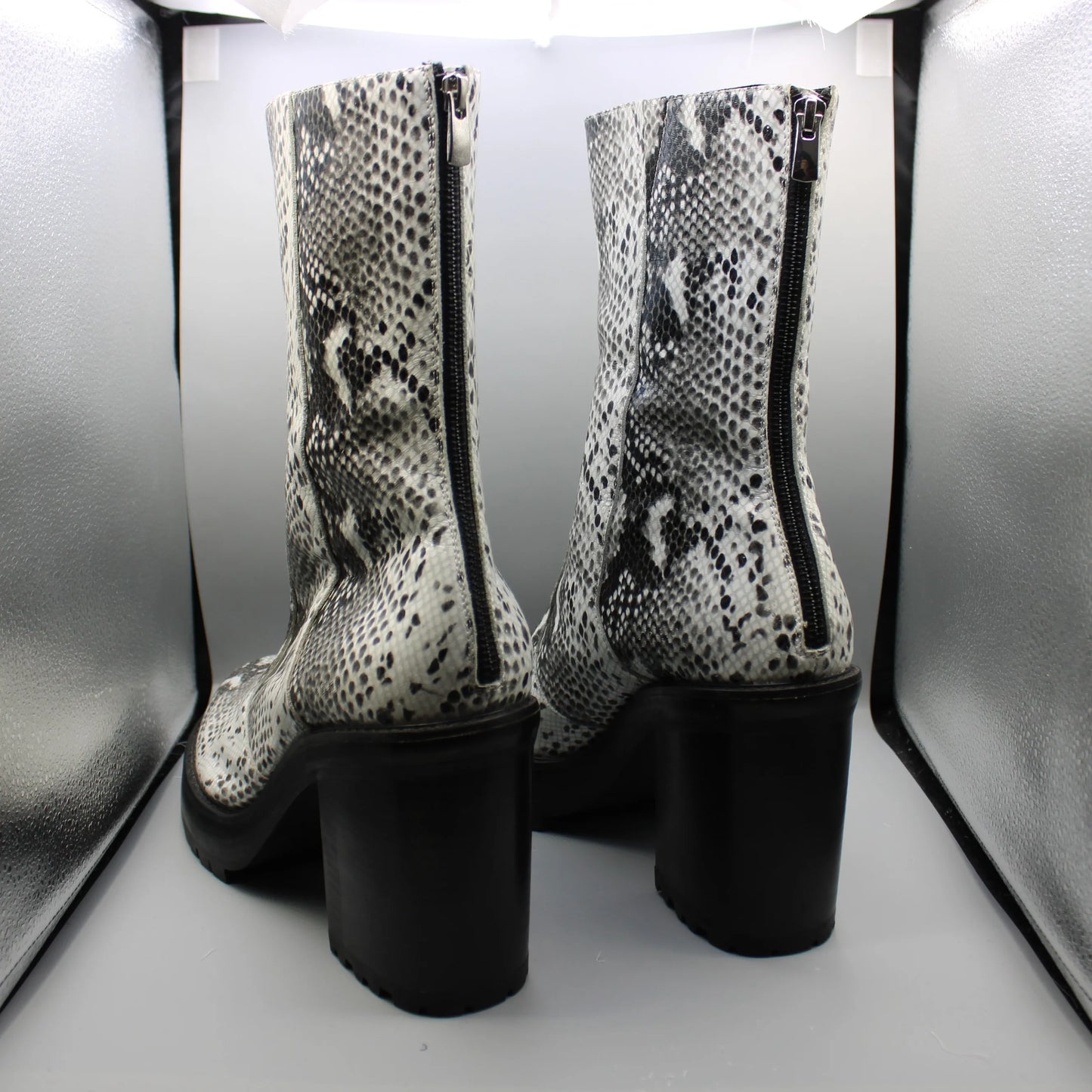 Syro - Black & White Snake Print Boots - Size 12