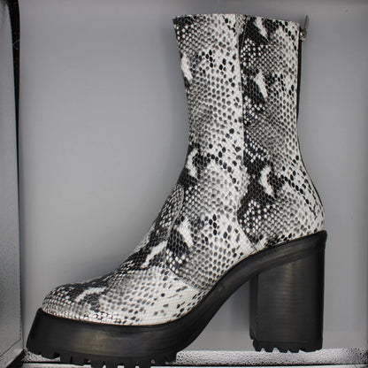 Syro - Black & White Snake Print Boots - Size 12