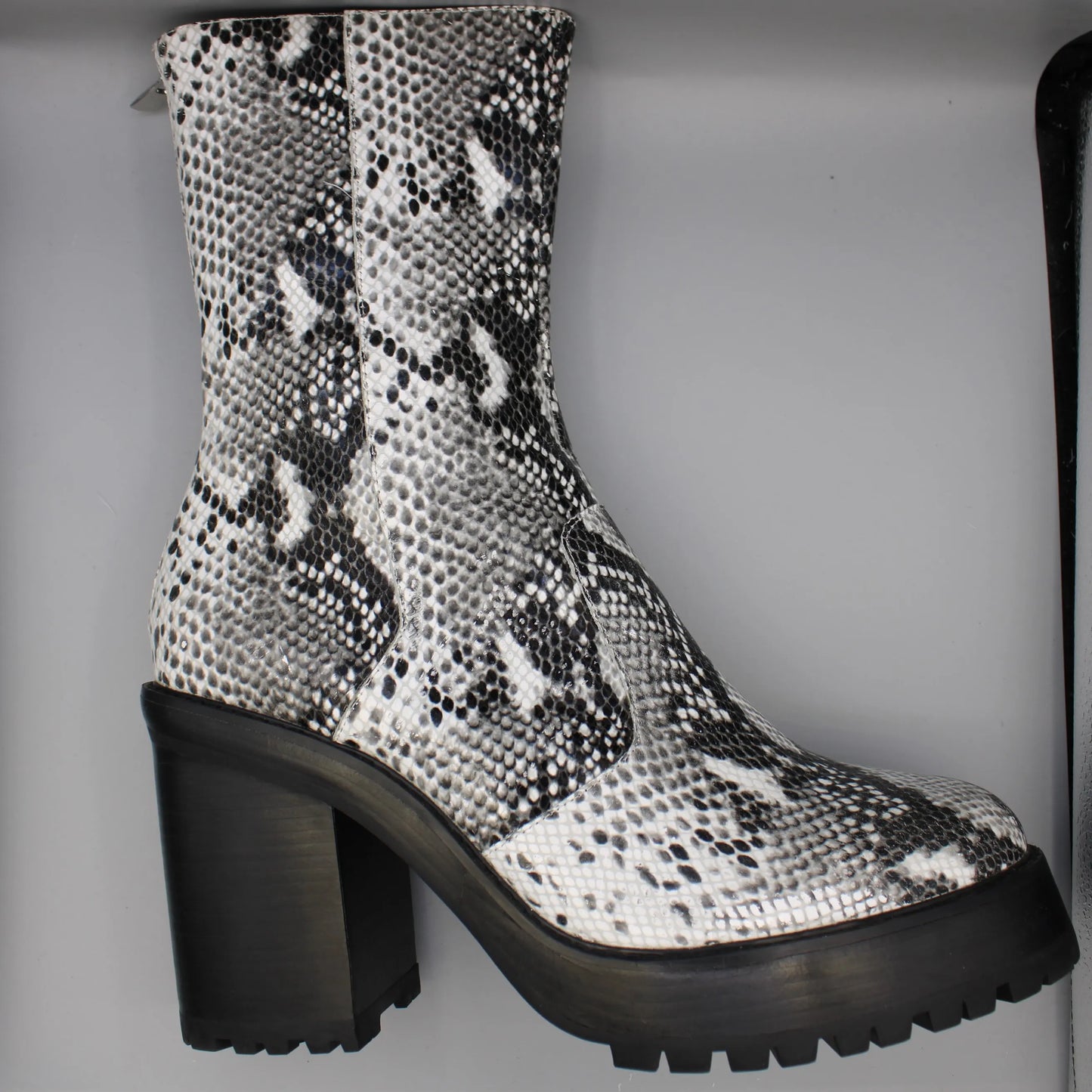 Syro - Black & White Snake Print Boots - Size 12