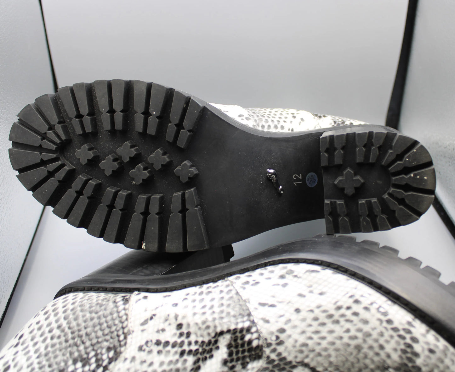 Syro - Black & White Snake Print Boots - Size 12