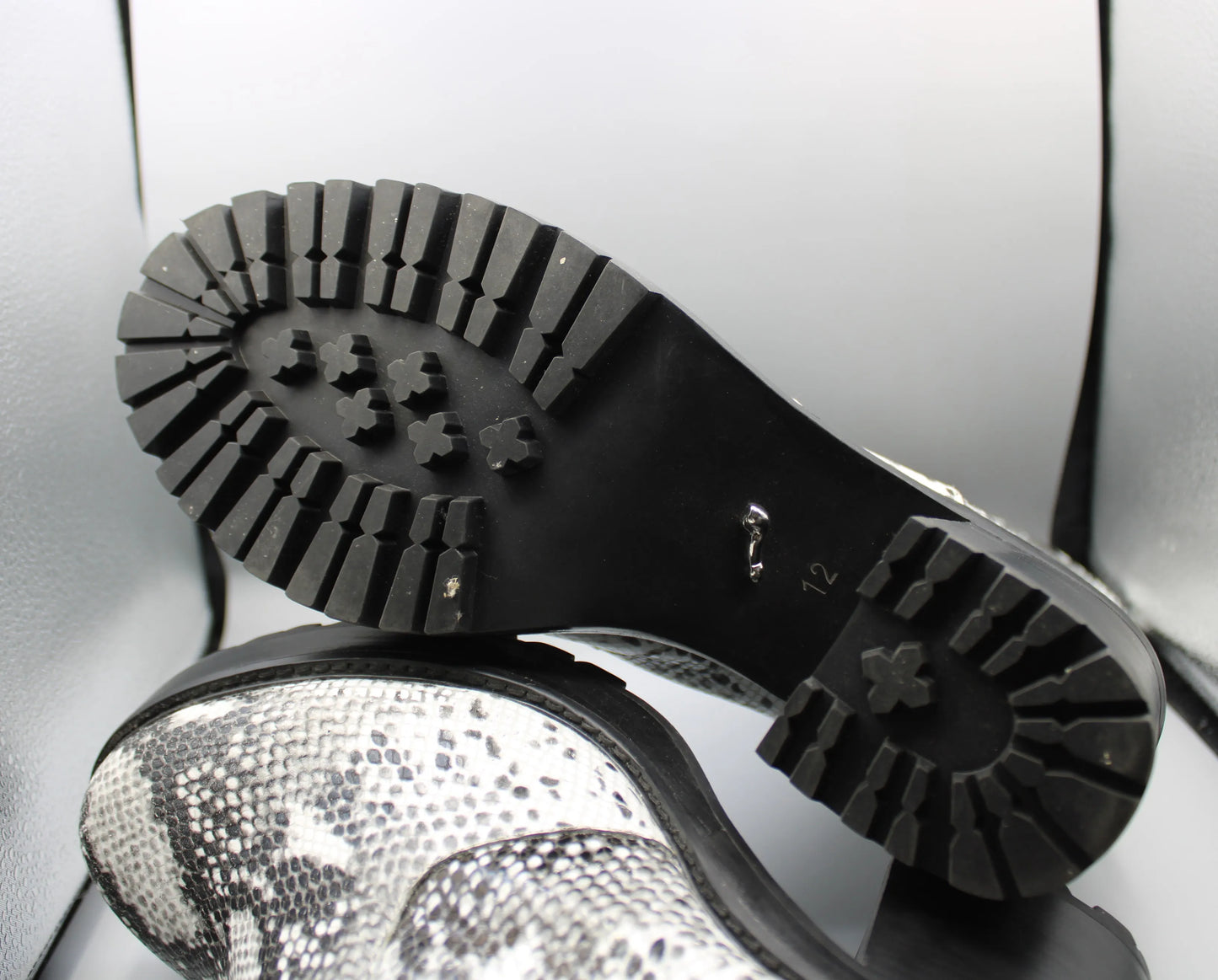 Syro - Black & White Snake Print Boots - Size 12