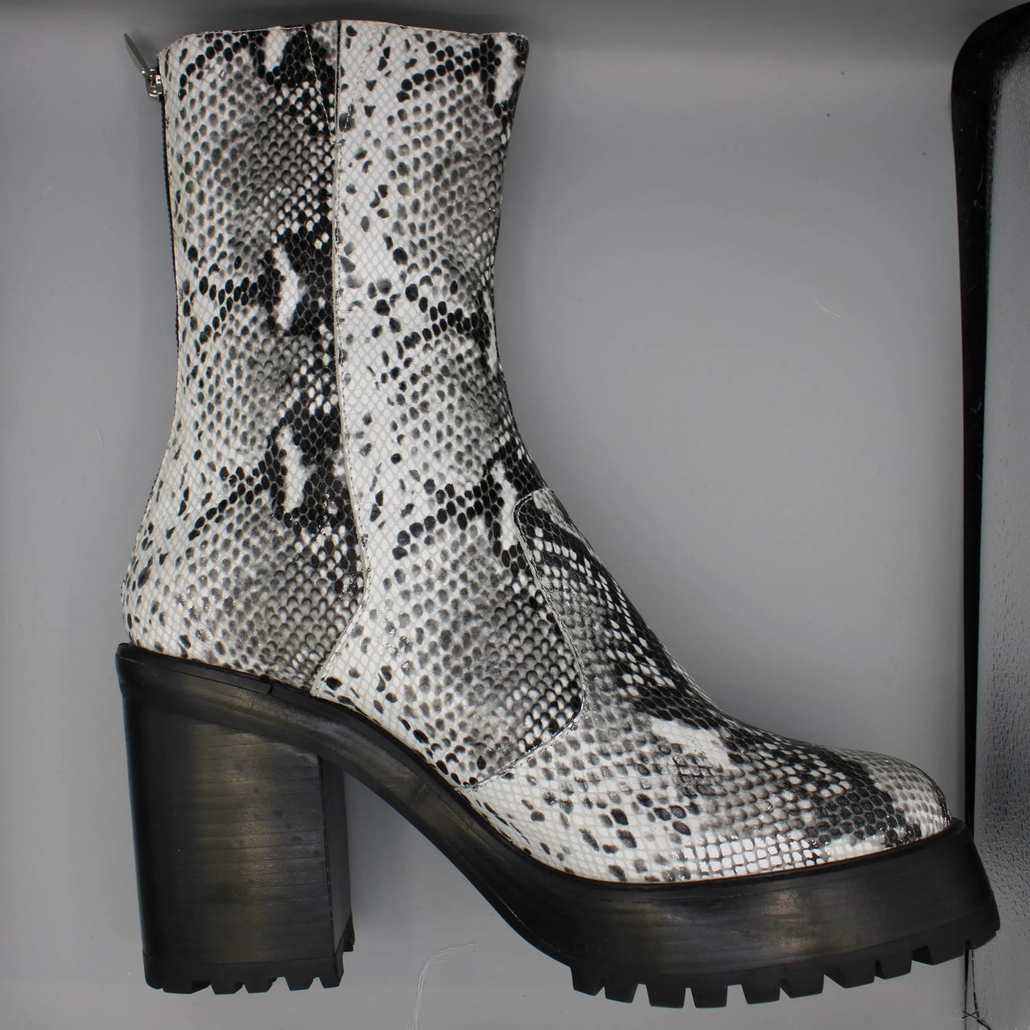 Syro - Black & White Snake Print Boots - Size 12