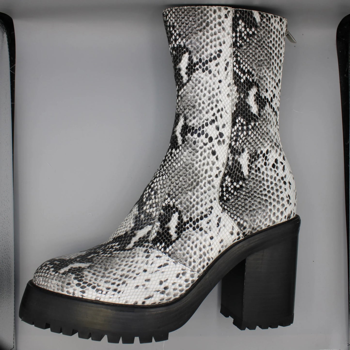 Syro - Black & White Snake Print Boots - Size 12