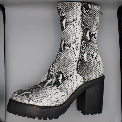 Syro - Black & White Snake Print Boots - Size 12