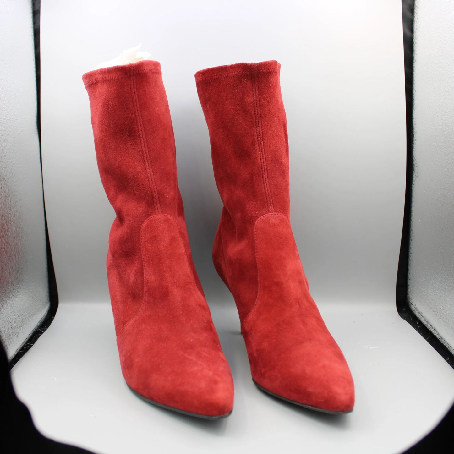 Stuart Weitzman - Red Suede Cling Sock Boots - Size 8M