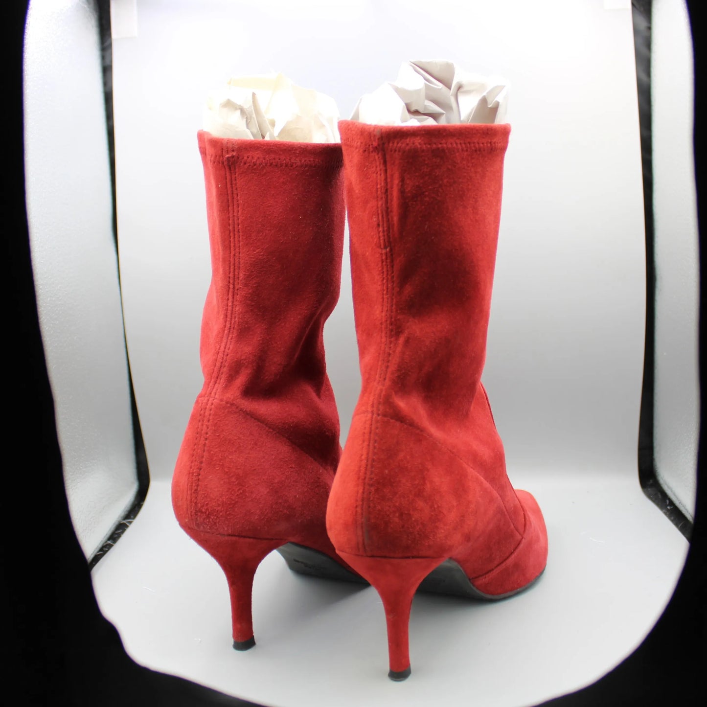 Stuart Weitzman - Red Suede Cling Sock Boots - Size 8M