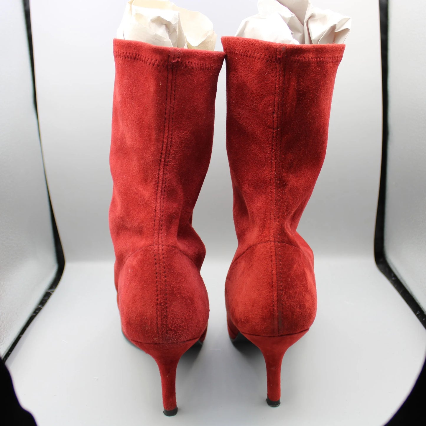 Stuart Weitzman - Red Suede Cling Sock Boots - Size 8M