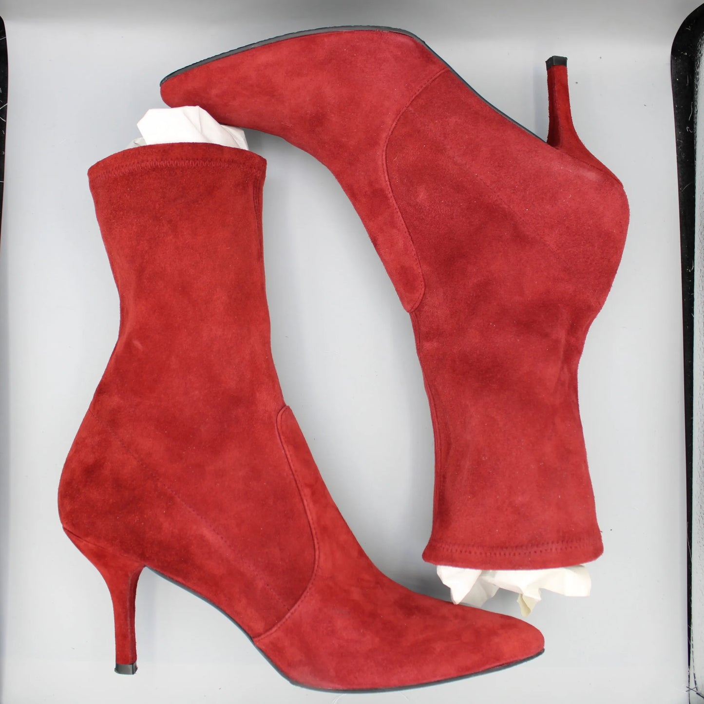 Stuart Weitzman - Red Suede Cling Sock Boots - Size 8M