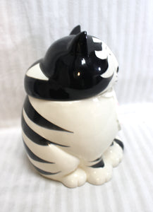 Vintage - Takahashi (San Francisco) - Hand Painted Ceramic Cat w/ Neck Tie - Cookie Jar - 8.75"