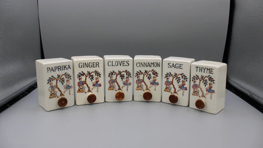 Set of 6 Vintage White Ceramic Cuboid Spice Shakers