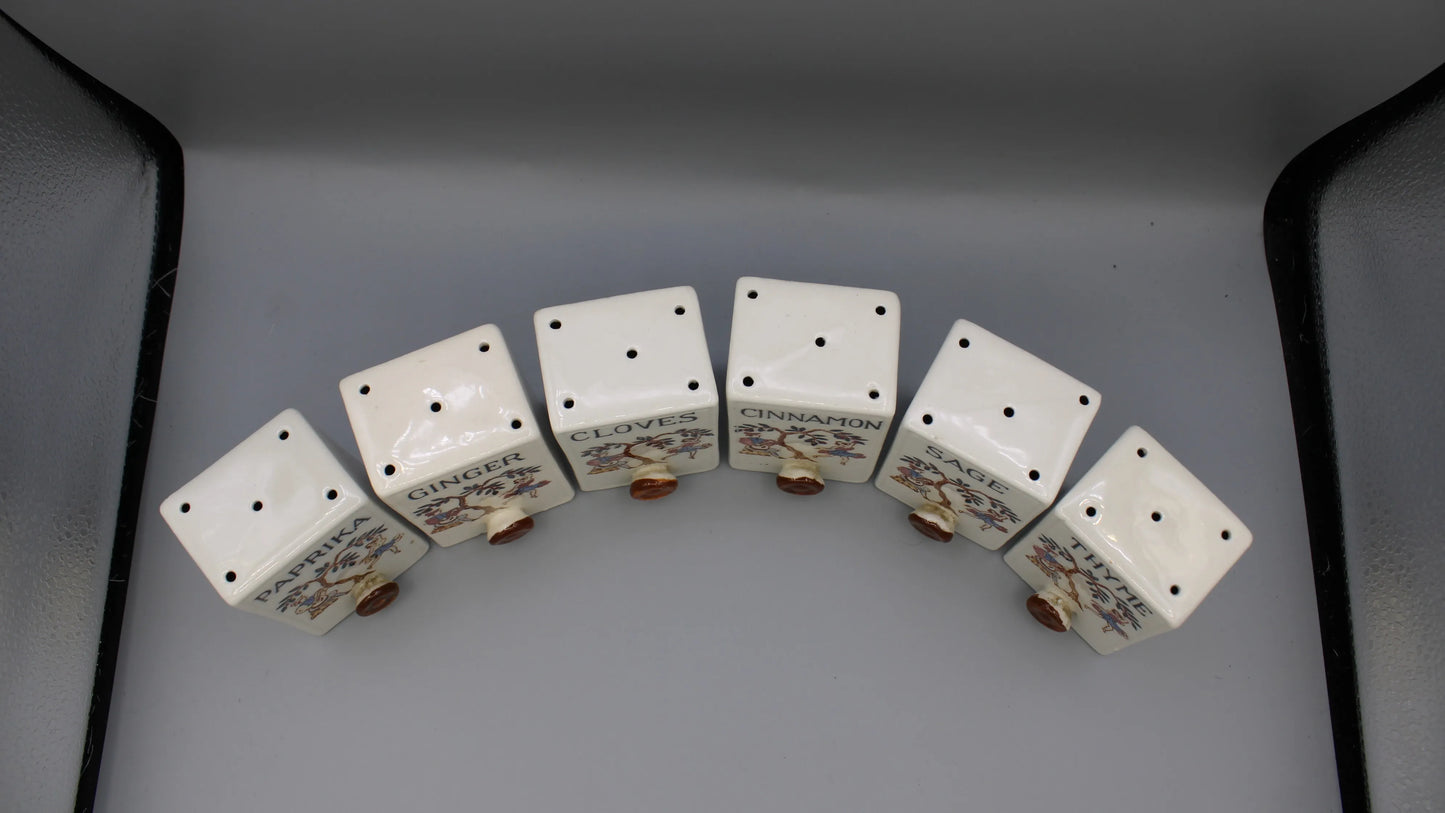 Set of 6 Vintage White Ceramic Cuboid Spice Shakers