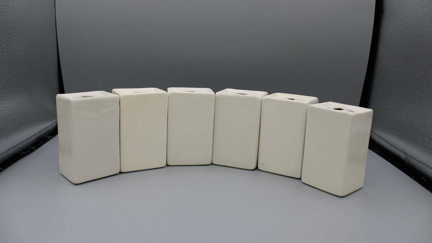 Set of 6 Vintage White Ceramic Cuboid Spice Shakers