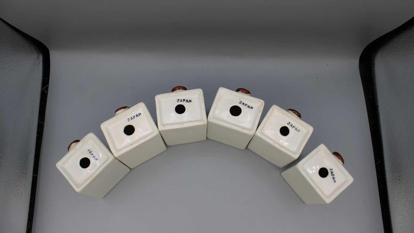 Set of 6 Vintage White Ceramic Cuboid Spice Shakers