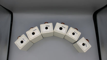 Set of 6 Vintage White Ceramic Cuboid Spice Shakers