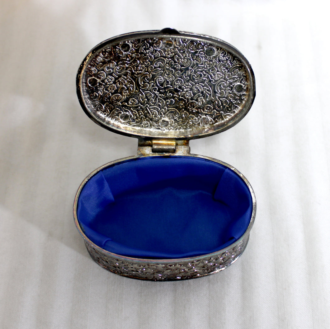 Hinged Lid, Silver Plated Trinket Box 3.5