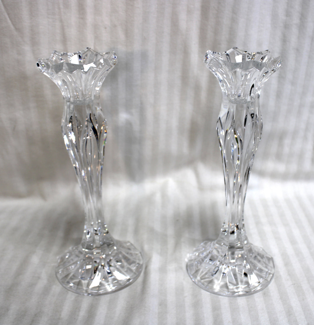 Pair of Crystal Calliope Candle Sticks 8.5