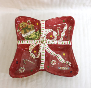 Laurie Gates - Ceramic Gingerbread Man & Candy Motif 4 Compartment Candy Dish
