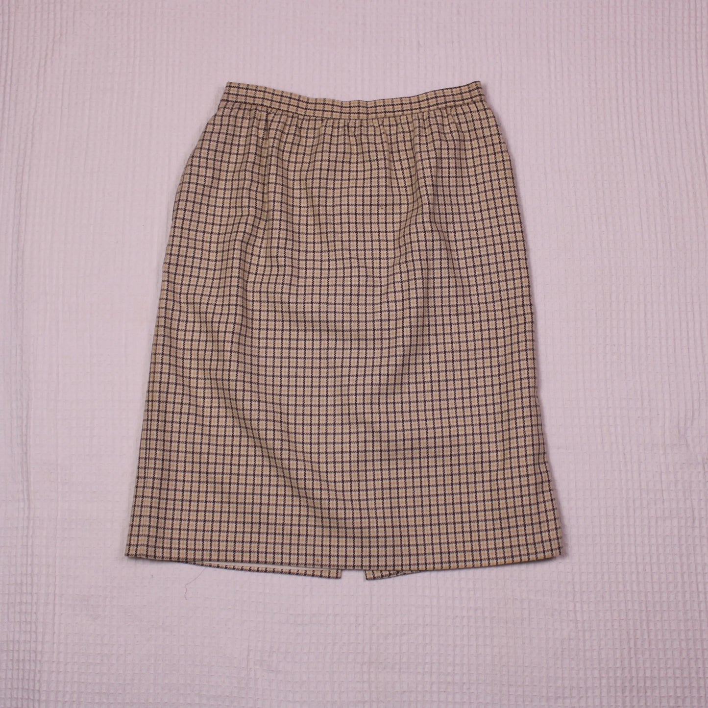 Russ - Vintage - Cream, Brown, and Yellow Pencil Skirt - Size 16
