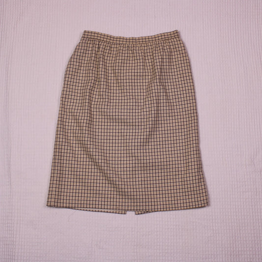Russ - Vintage - Cream, Brown, and Yellow Pencil Skirt - Size 16