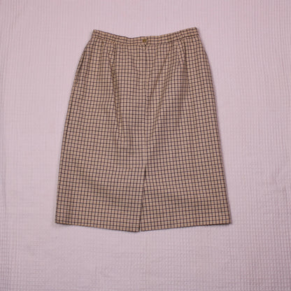 Russ - Vintage - Cream, Brown, and Yellow Pencil Skirt - Size 16
