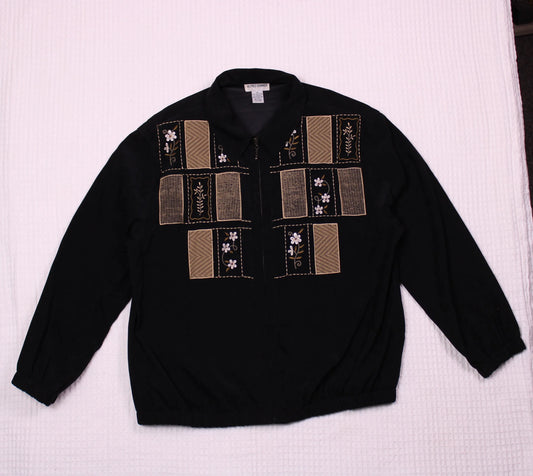 Alfred Dunner - Vintage - Black Jacket with Gold-Tone Patchwork Embroidery - Size 16