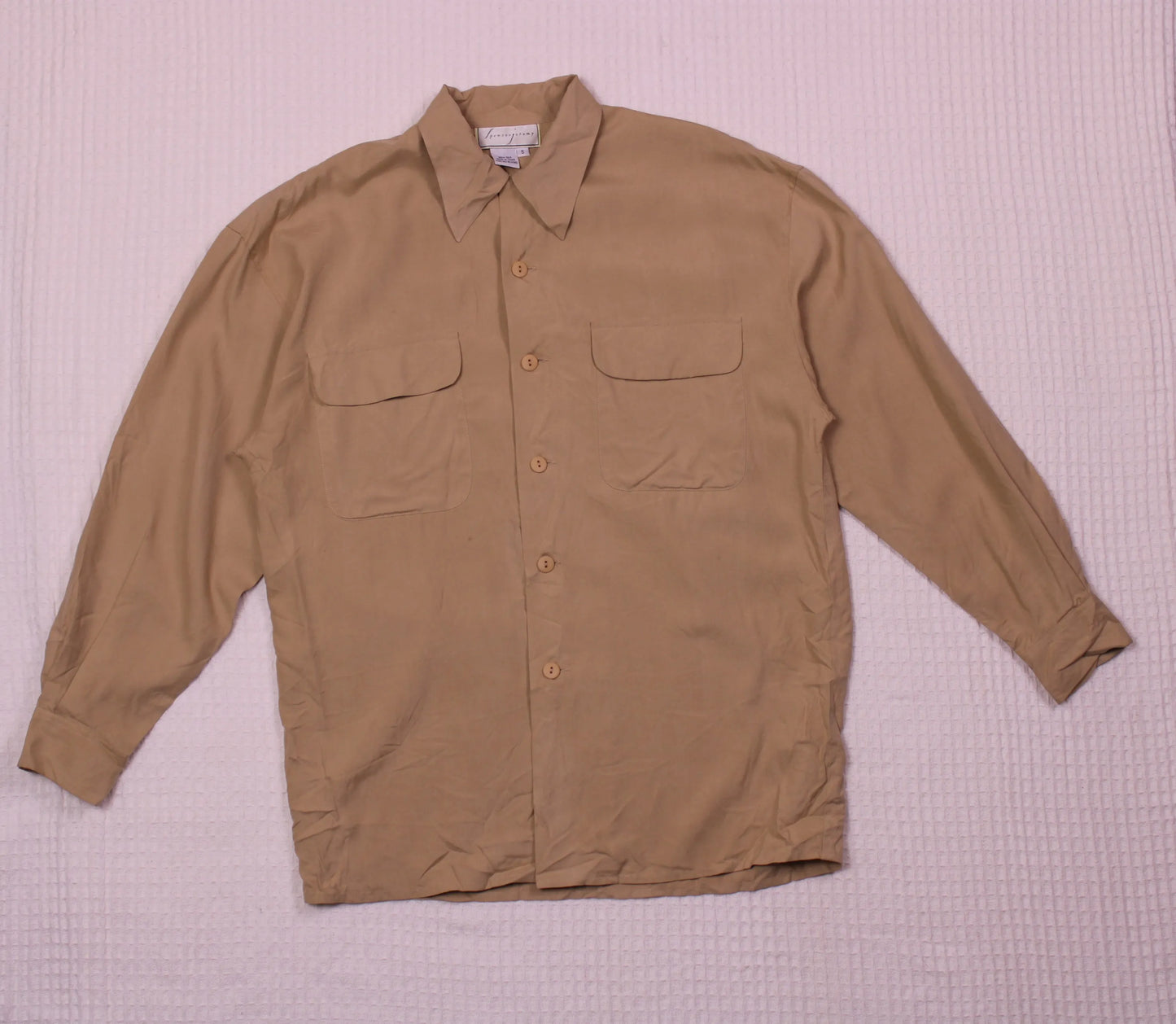 Spenser Jeremy - Vintage - Tan Silk Button-Down Shirt - Size S