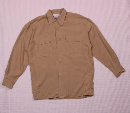 Spenser Jeremy - Vintage - Tan Silk Button-Down Shirt - Size S