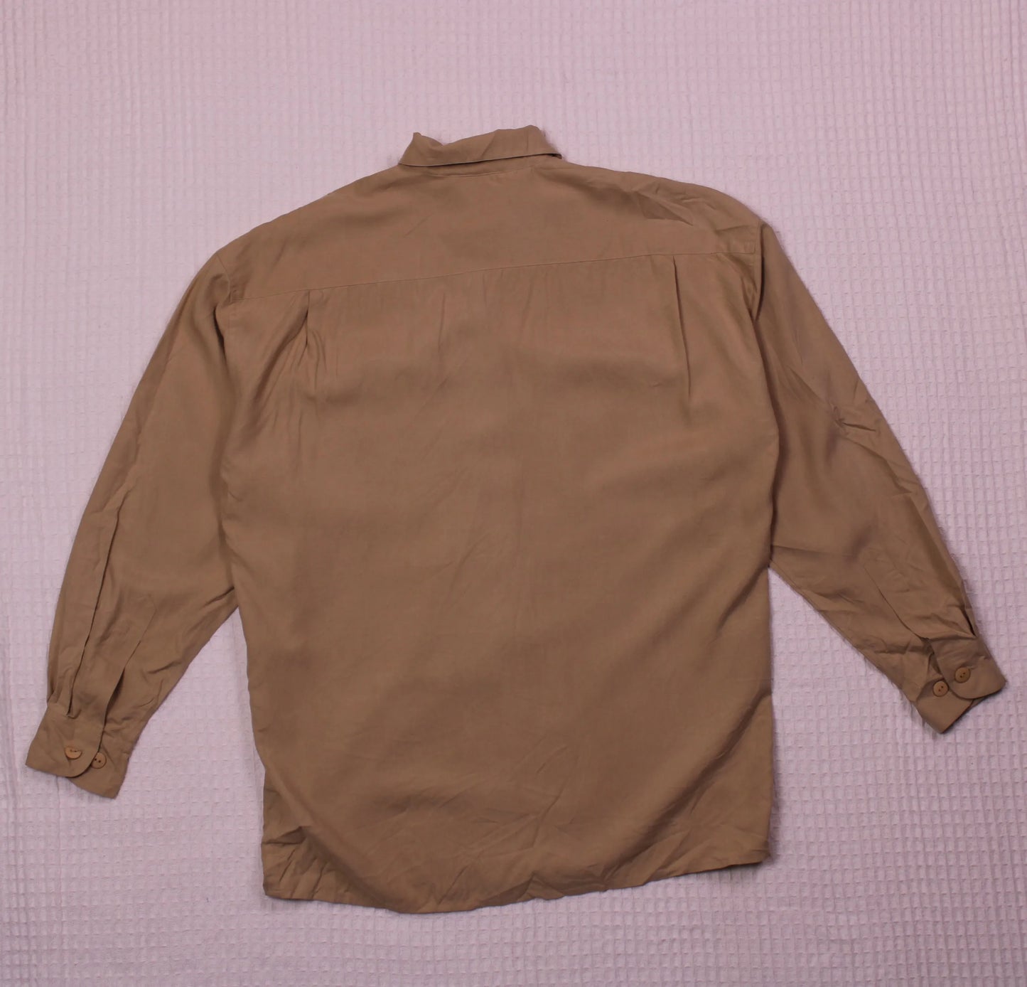 Spenser Jeremy - Vintage - Tan Silk Button-Down Shirt - Size S