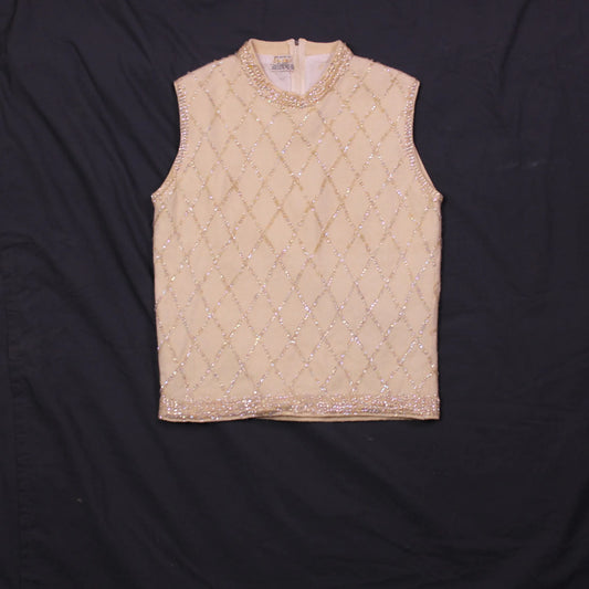 Cyn Les - Vintage - Champagne-Colored Sequin Sweater Vest - Size S