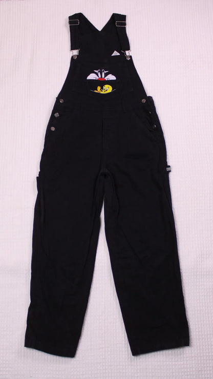 Looney Tunes - Vintage - Black Overalls with Embroidered Tweety Bird & Sylvester  - Size S