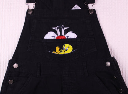 Looney Tunes - Vintage - Black Overalls with Embroidered Tweety Bird & Sylvester  - Size S