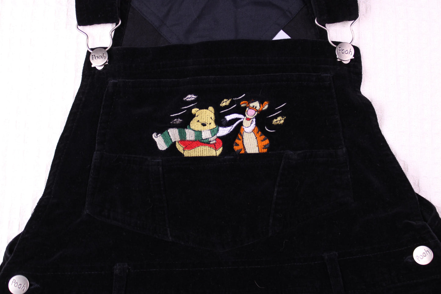 Pooh - Vintage - Black Velvet Overalls featuring Pooh and Tiger- Size M