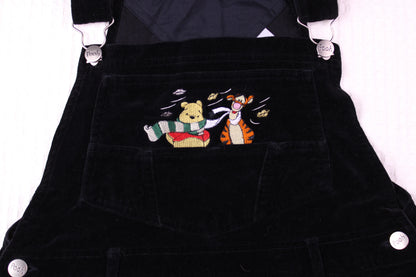 Pooh - Vintage - Black Velvet Overalls featuring Pooh and Tiger- Size M
