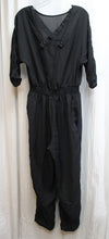Load image into Gallery viewer, Vintage - A. Byer - Black Dolman Sleeve Semi Sheer Cross Chest Straps Detail, Elastic Waist Jumpsuit - Size L