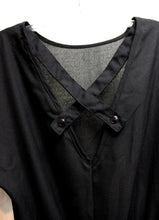 Load image into Gallery viewer, Vintage - A. Byer - Black Dolman Sleeve Semi Sheer Cross Chest Straps Detail, Elastic Waist Jumpsuit - Size L