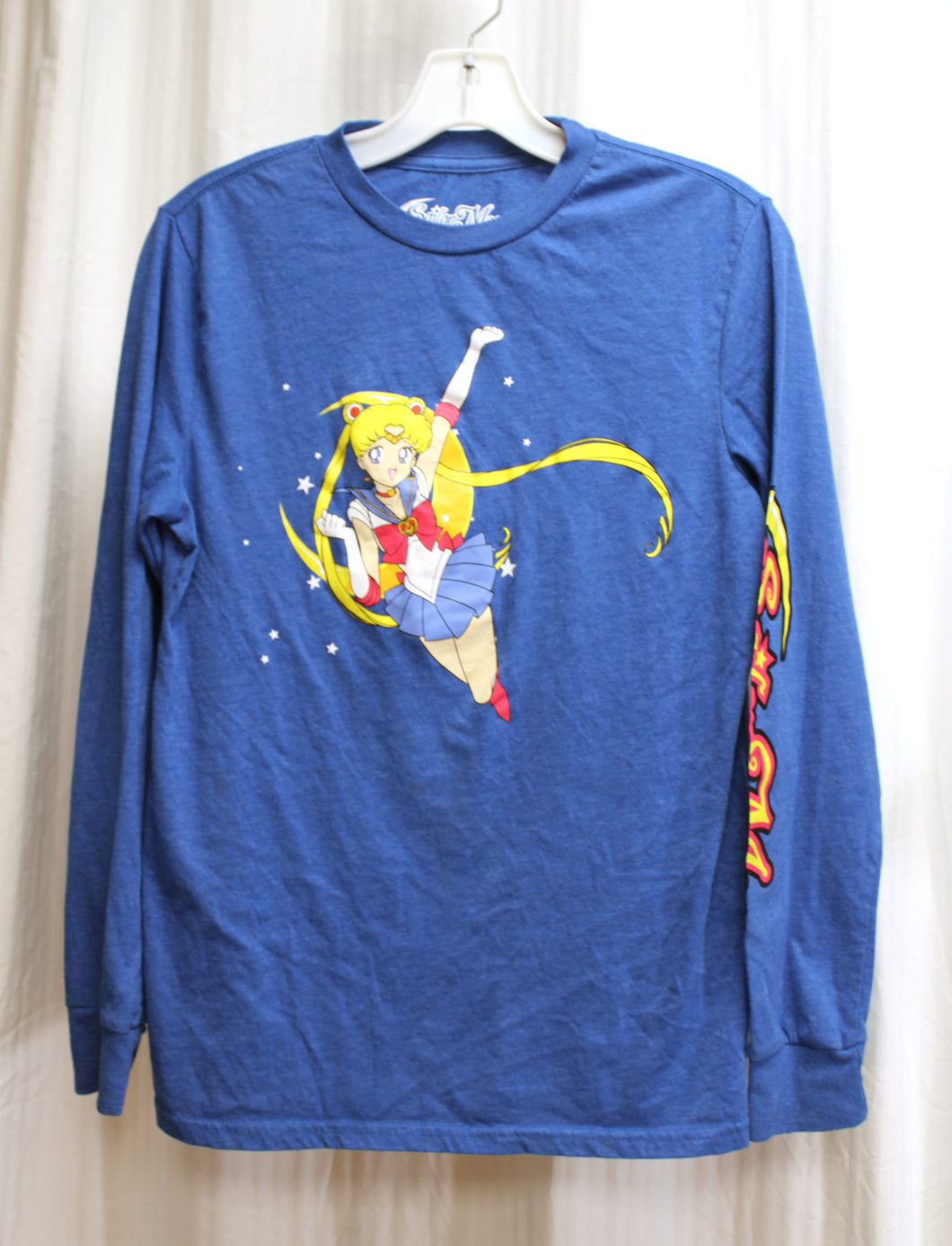 Sailor Moon - Long Sleeve Blue Heather T-Shirt w/ Front and Sleeve Graphic - Size S