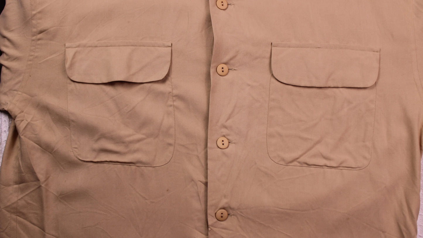 Spenser Jeremy - Vintage - Tan Silk Button-Down Shirt - Size S