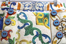 Load image into Gallery viewer, Dolce &amp; Gabbana - Cotton &amp; Silk Blend Majolica Print Jacquard A Line Skirt w/ Large Decorative Buttons - Size 42 (30.5&quot; Waist)
