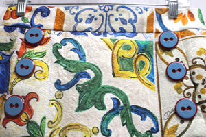 Dolce & Gabbana - Cotton & Silk Blend Majolica Print Jacquard A Line Skirt w/ Large Decorative Buttons - Size 42 (30.5" Waist)