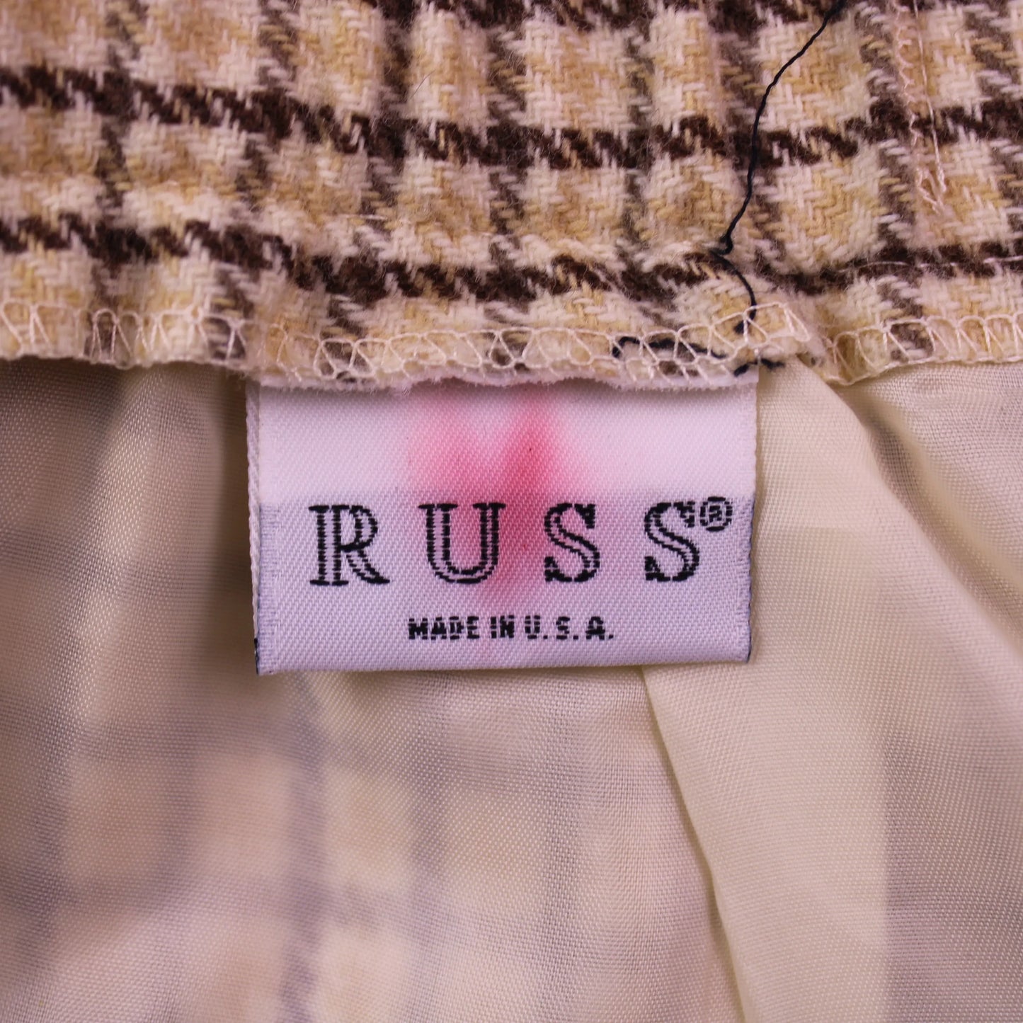 Russ - Vintage - Cream, Brown, and Yellow Pencil Skirt - Size 16