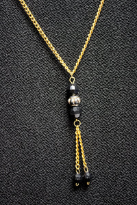 Vintage - Los Angeles Women - 2 PC Black Sleeveless Knit Sheath Dress w/ Removeable Tassel Necklace & Floral 1/2 Sleeve Lightweight Jacket w/ Metallic Gold Detailing. - Size 20