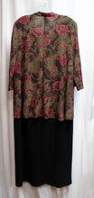 Load image into Gallery viewer, Vintage - Los Angeles Women - 2 PC Black Sleeveless Knit Sheath Dress w/ Removeable Tassel Necklace &amp; Floral 1/2 Sleeve Lightweight Jacket w/ Metallic Gold Detailing. - Size 20