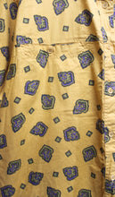 Load image into Gallery viewer, Vintage - Ilio - Golden Yellow Cotton Short Sleeve, Purple &amp; Green Patterned Print Button Front Shirt - Size L (w/ Original Tag)
