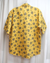Load image into Gallery viewer, Vintage - Ilio - Golden Yellow Cotton Short Sleeve, Purple &amp; Green Patterned Print Button Front Shirt - Size L (w/ Original Tag)
