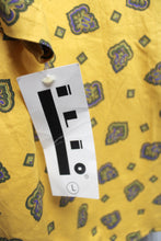Load image into Gallery viewer, Vintage - Ilio - Golden Yellow Cotton Short Sleeve, Purple &amp; Green Patterned Print Button Front Shirt - Size L (w/ Original Tag)
